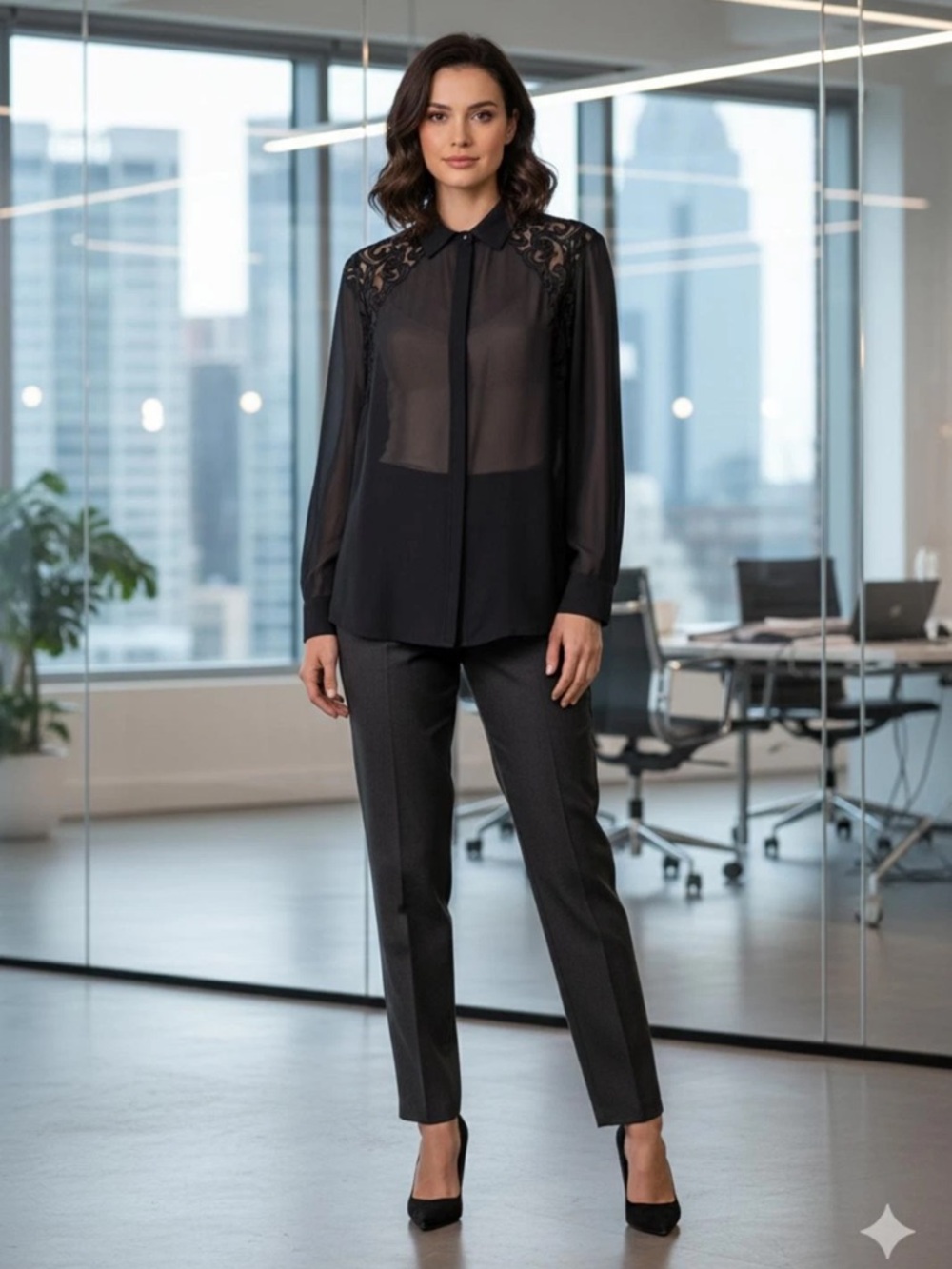 New Guess Blue Black Button Long Sleeve Collared Blouse Shirt S